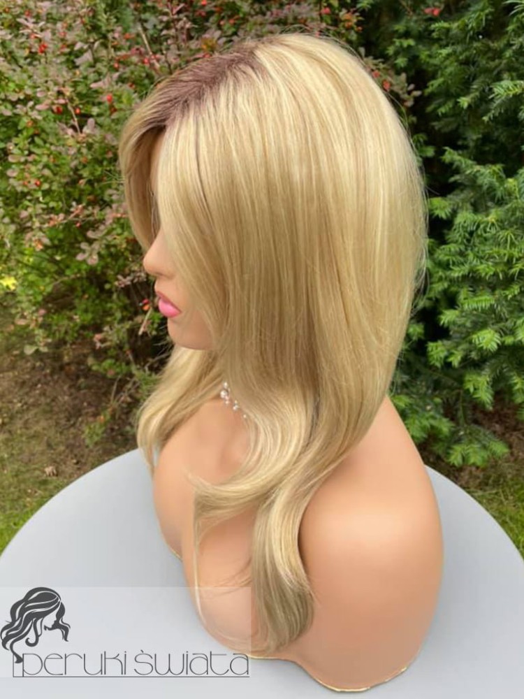 peruka syntetyczna blond z grzywką long bob