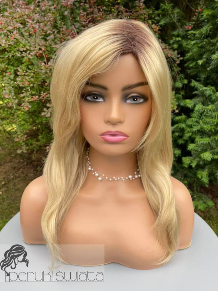 peruka syntetyczna blond z grzywką long bob