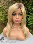 Peruka syntetyczna Edyta, long bob z grzywką, kolor: słowiański  blond na odroście 
