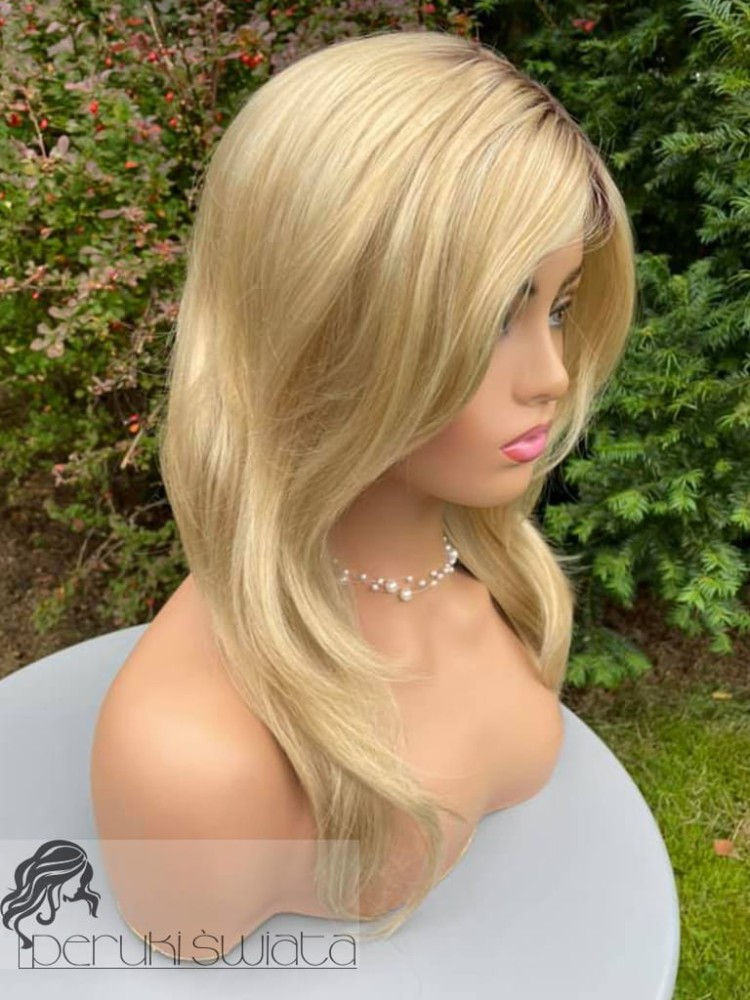 peruka syntetyczna blond z grzywką long bob