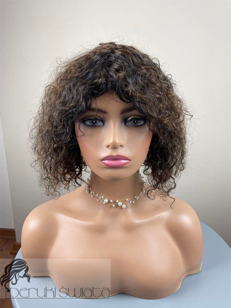 Peruka DB71, włosy naturalne, bob francuski, kolor: czerń z brązem  