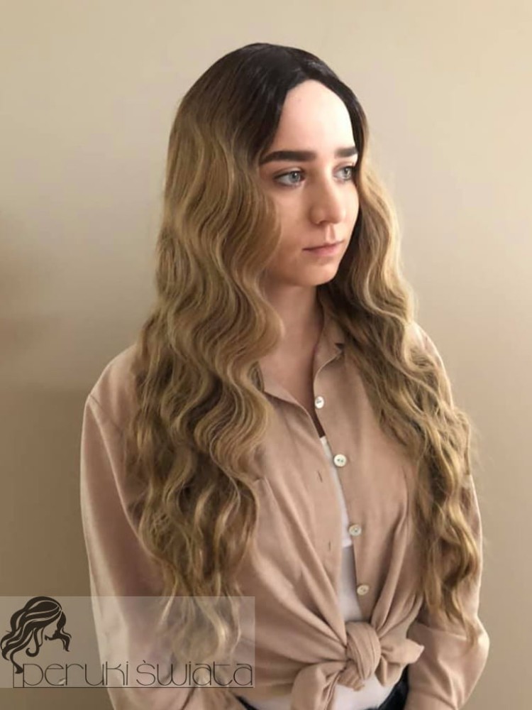 Peruka syntetyczna Pascal, kanekalon typu "true hair", ombre: ciepły średni blond z brązem 