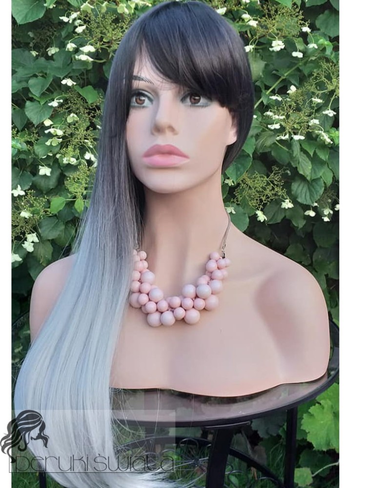 Peruka syntetyczna Lorenza, kanekalon termoplastyczny, kolor: ombre szarość z czernią 