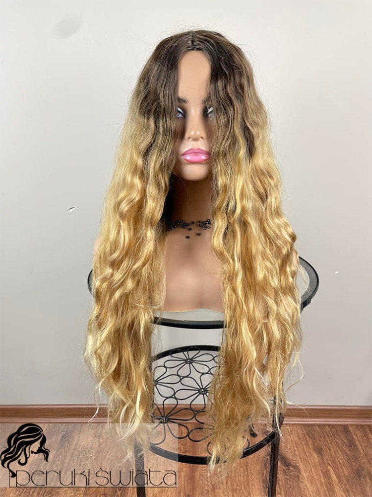 Peruka Honorata, kanekalon termoplastyczny, kolor: złocisty blond na odroście, fale/loki