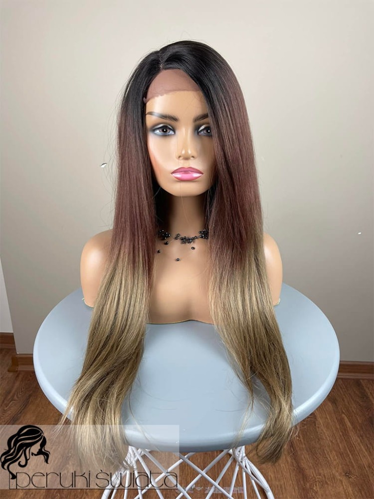 Peruka syntetyczna, model Krokus, trzy kolory: ciemny blond, jasny burgund i brąz 