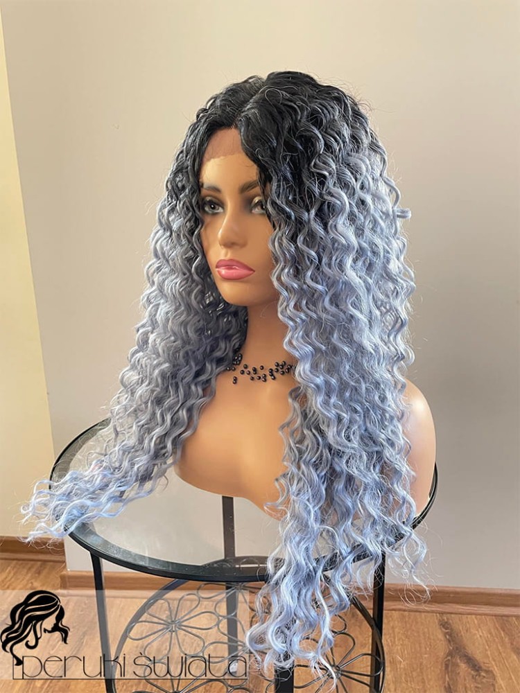 Peruka syntetyczna Jorie, afroloki, kanakelon, kolor: ombre/ stal