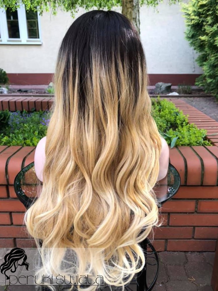 Peruka syntetyczna Hagrid, kanakelon premium, kolor: ombre miks ciepłych blondów plus gorzka ciemna czekolada