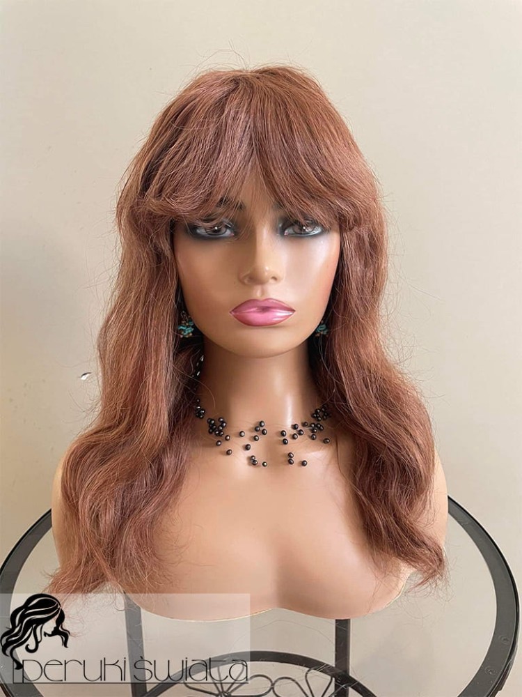 Peruka EK27, włosy naturalne, kolor: jasny ciepły brąz, fale