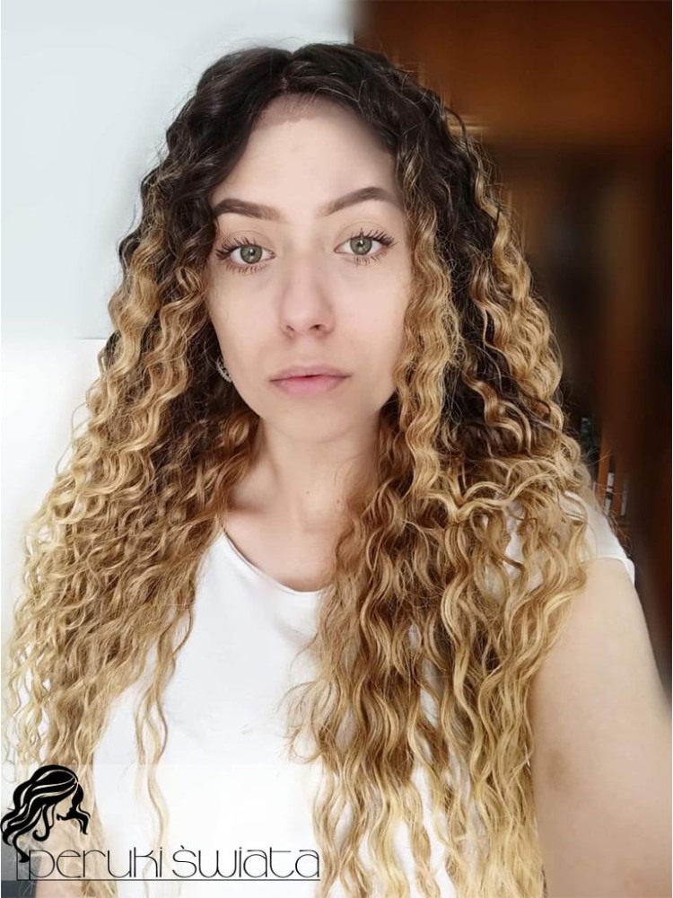 Peruka 163, kanekalonu premium 3D, kolor: ombre blond  