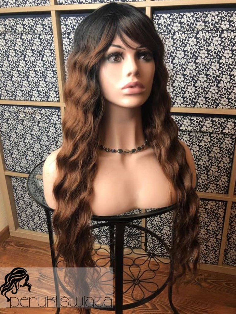 Peruka codzienna nr C89,  kanekalon premium, kolor: ombre/ brąz 