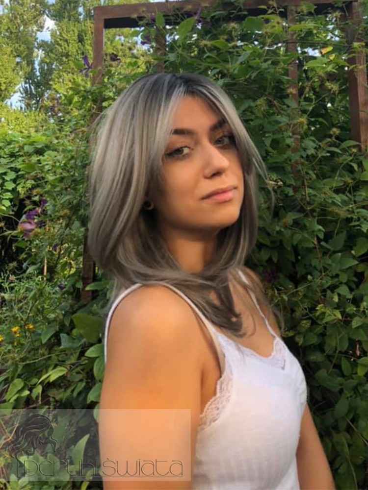 Peruka syntetyczna Ana, stalowy blond z refleksami, kanekalon termoplastyczny