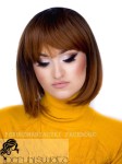 Peruka syntetyczna Rozalia, bob z grzywką, kolor: kasztanowo-rudy z czernią