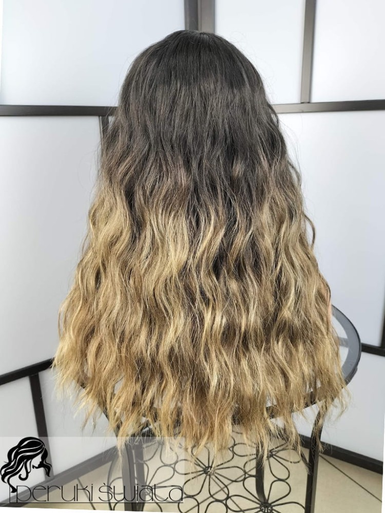 peruka długa z grzywką fale ciemny blond