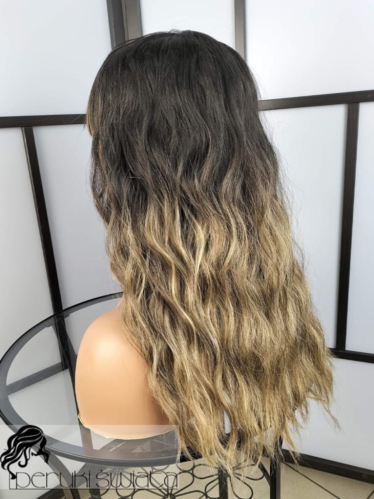 peruka długa z grzywką fale ciemny blond