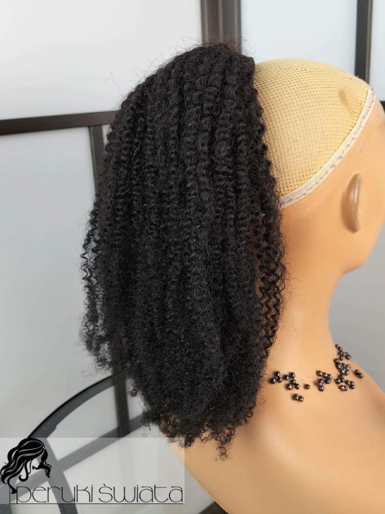 Kucyk, treska, dopinka z włosów naturalnych, loki, kolor: ciemny brąz nr 1B