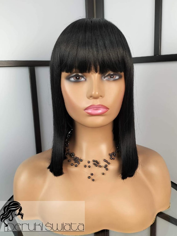 Peruka syntetyczna Hariko z kanekalonu typu: true hair, long  bob z grzywką, kolor: czerń
