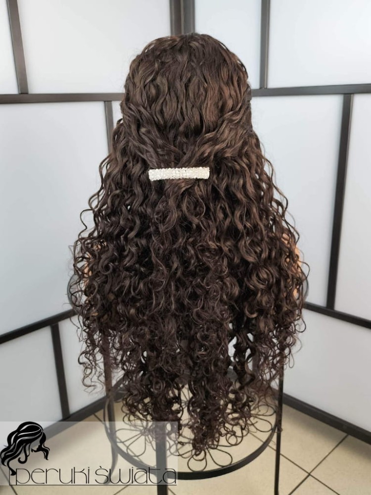 Peruka syntetyczna Hermiona z kanekalonu termoplastycznego, loki, kolor: brąz