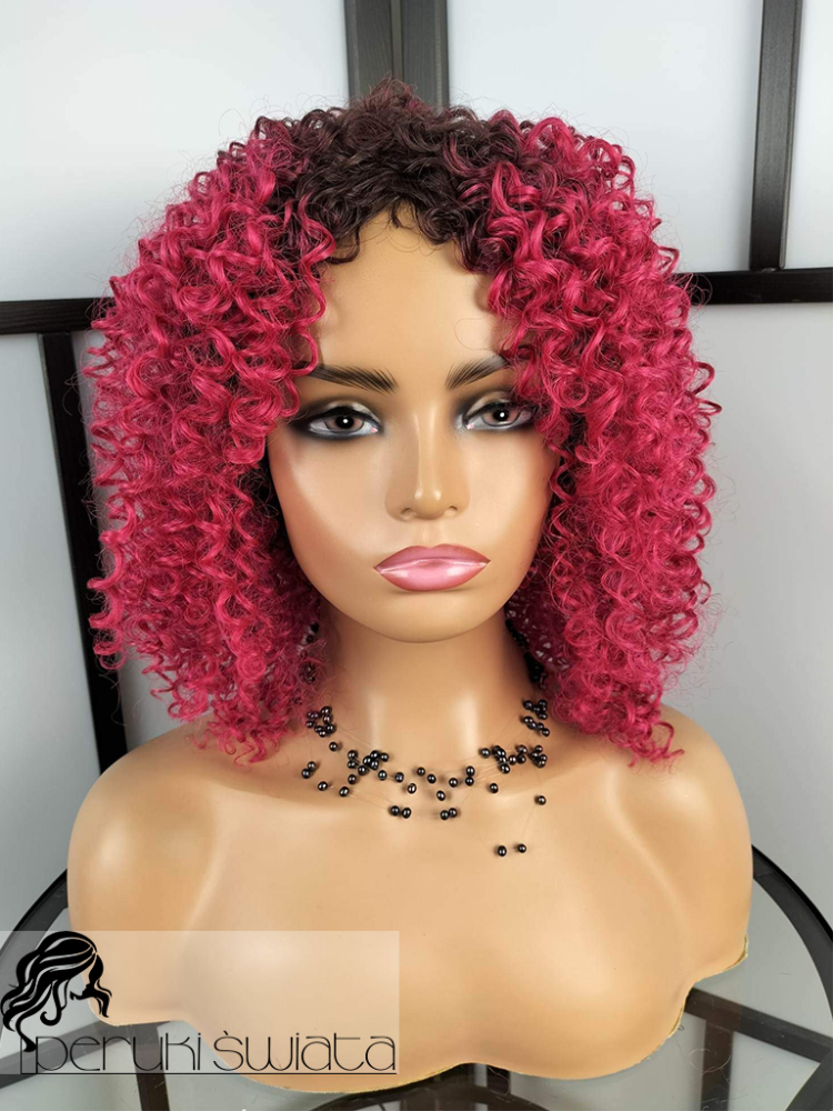 Peruka syntetyczna Azaria z kanekalonu termoplastycznego, afroloki,  kolor: fuksja na odroście