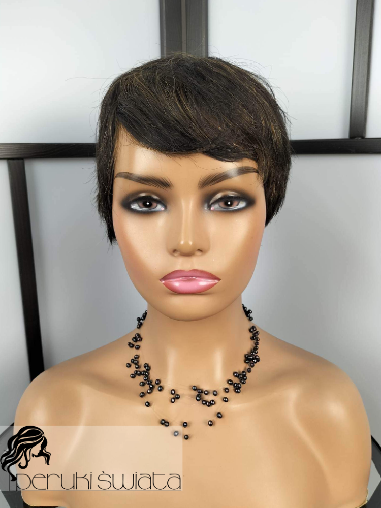 Peruka Marzena, z włosów naturalnych, do codziennego użytku, kolor: czerń z refleksami blond