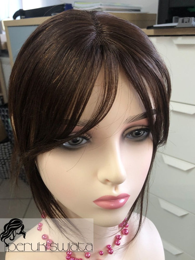 Nelly, lekki tupet/topper z grzywką, z włosów naturalnych, kasztanowy brąz