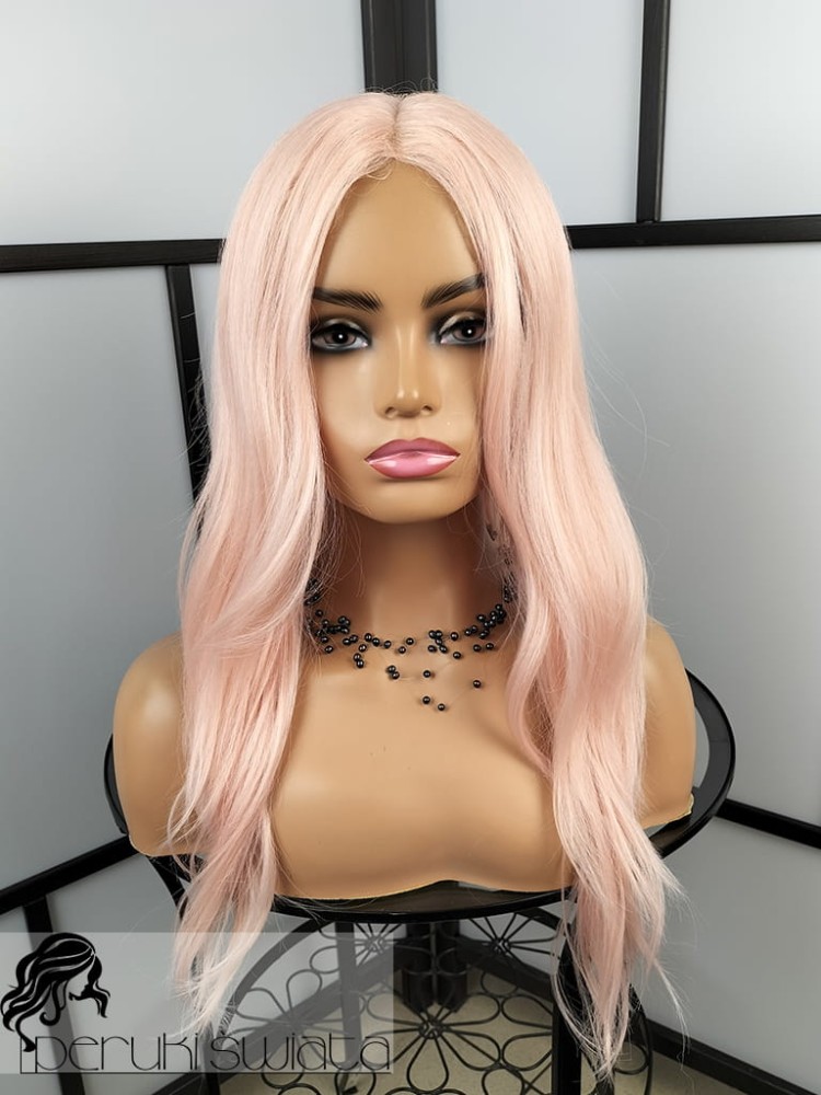 Peruka syntetyczna Emmie, kanekalon, róż baby pink, fale 