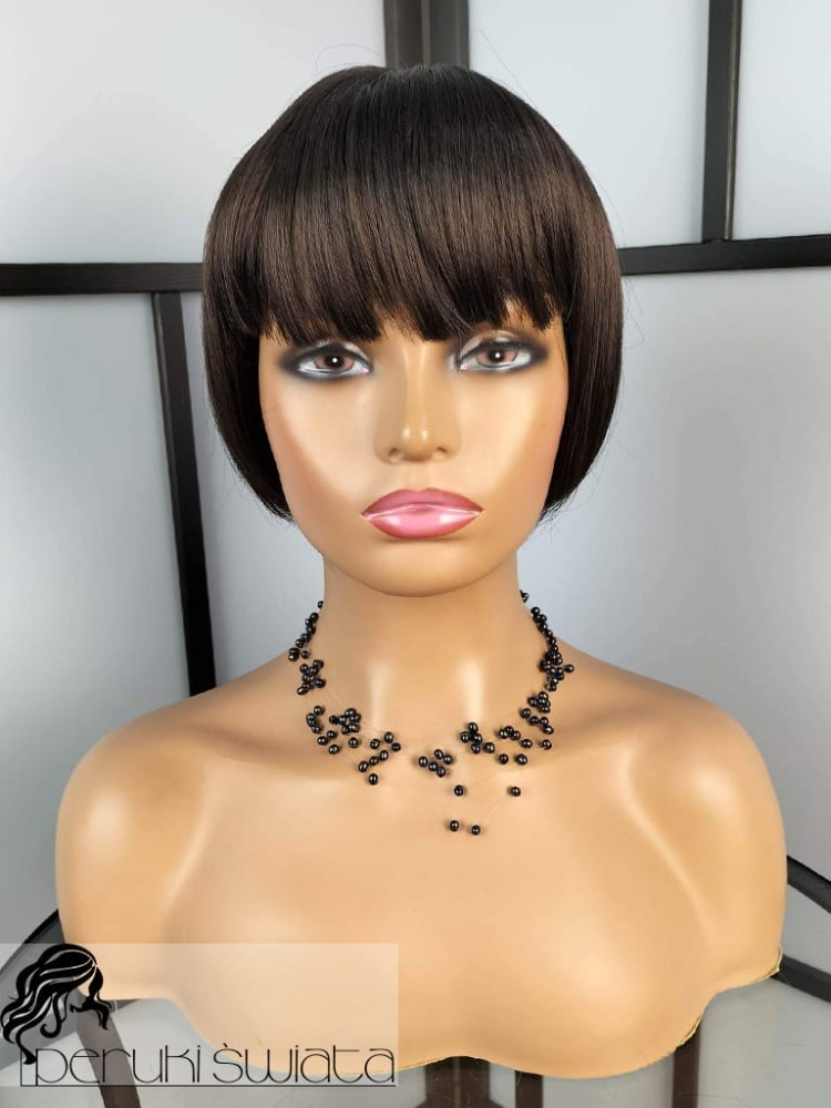 Peruka syntetyczna Kornelia, bob z grzywką, kolor: ciemny brąz