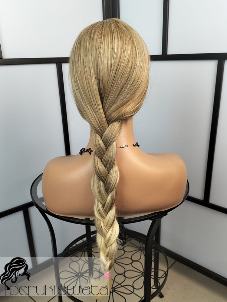 peruka syntetyczna włosy długie blond falowane z grzywką