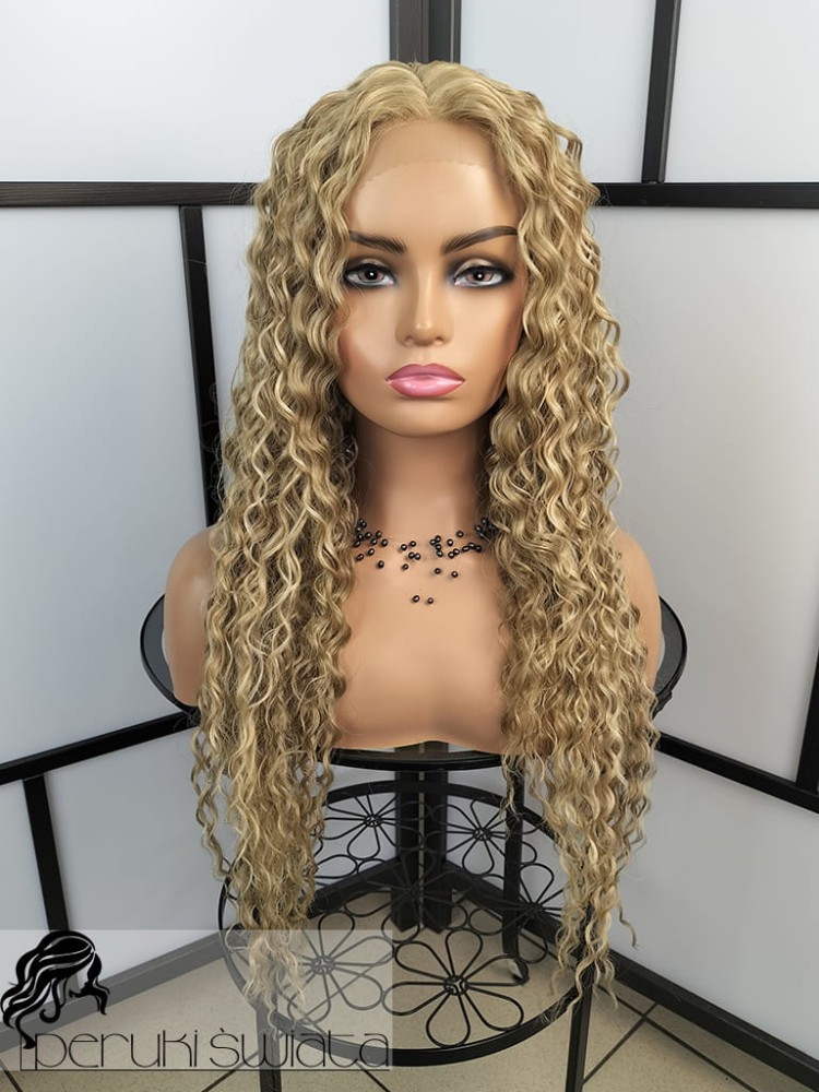 Peruka syntetyczna Kler, kanekalon termoplastyczny, czepek lace front, słowiański blond 