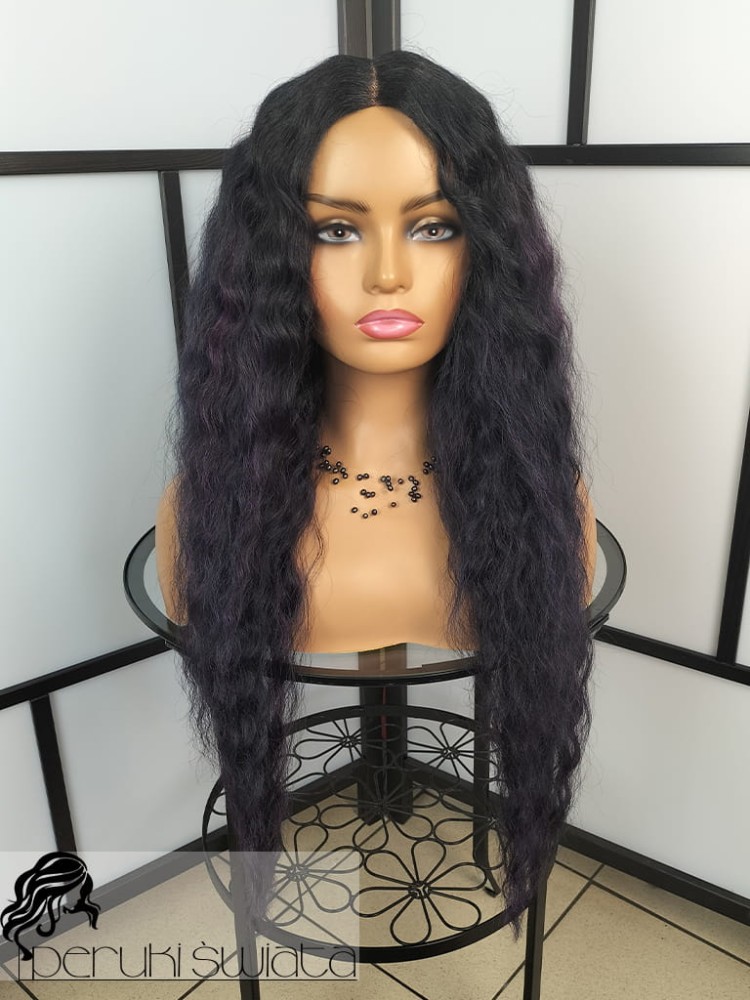 Peruka syntetyczna Natalie, kanekalon termoplastyczny, loki, kolor: czerń/ fiolet