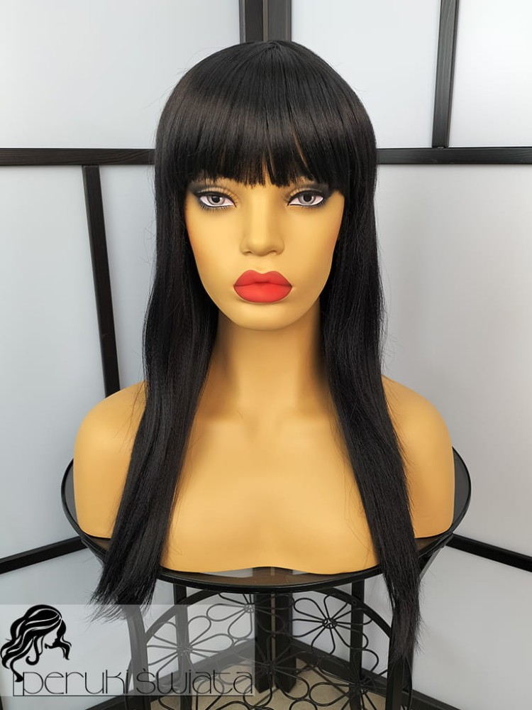 Peruka syntetyczna Karen, kanekalon termoplastyczny,  long bob z grzywką, kolor: czerń 