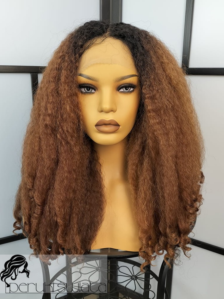 Peruka syntetyczna Raquel, kanekalon, afroloki, kolor: kasztanowy na odroście