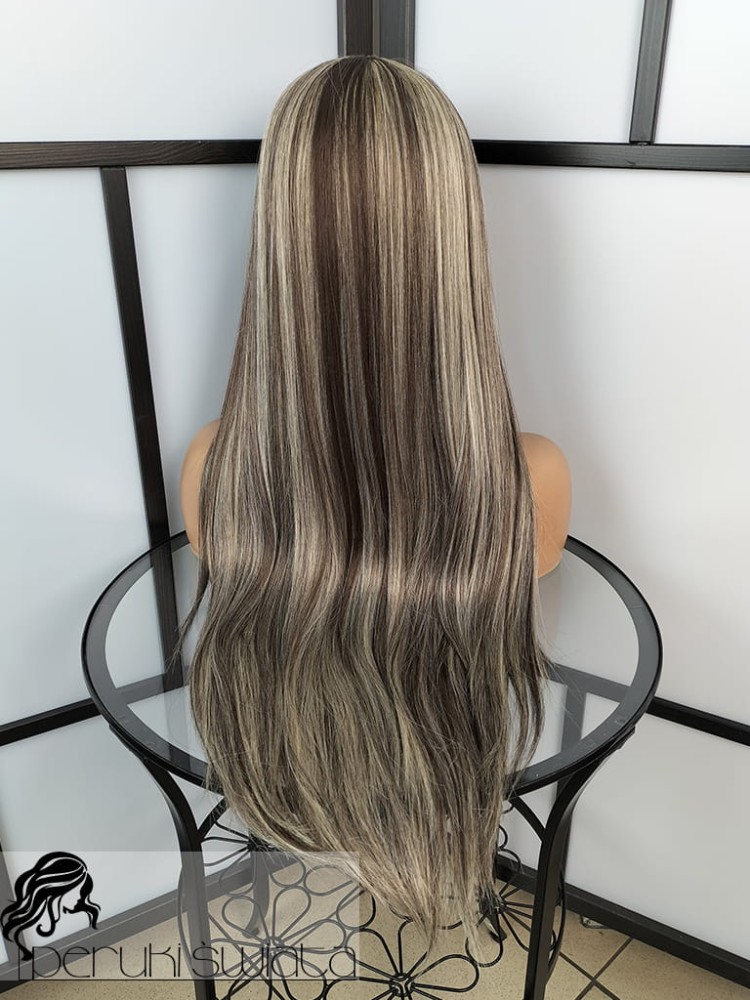 peruka długa włosy proste sól pieprz