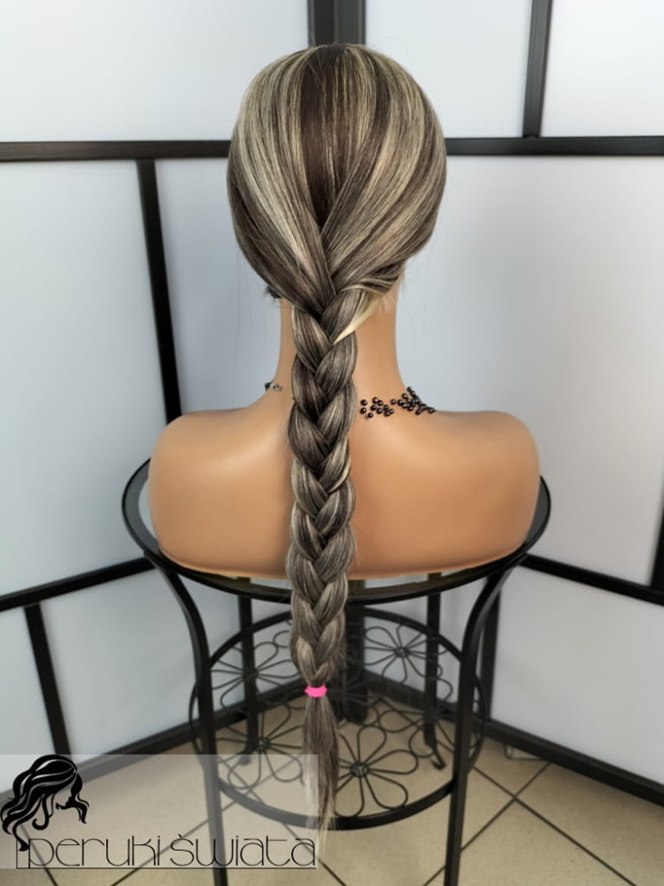 peruka długa włosy proste sól pieprz