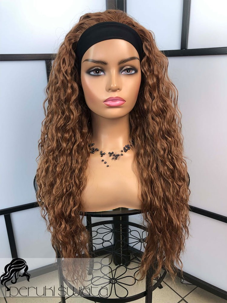 Model Zuza, peruka syntetyczna, kanekalon premium, afroloki na opasce, kolor: jasny, ciepły brąz