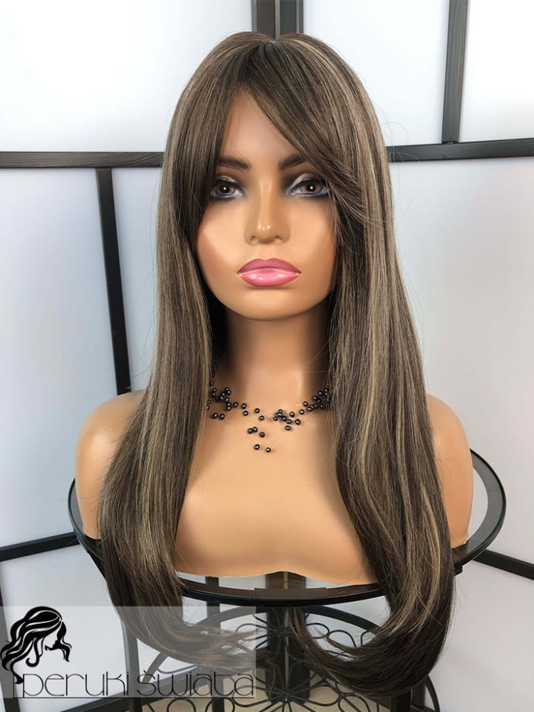 Peruka syntetyczna Dominika, kanekalon typu "true hair", kolor: brąz z refleksami blondu