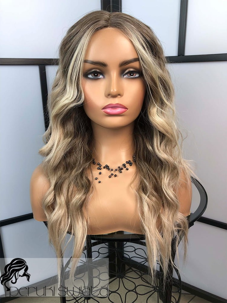 Profesjonalna peruka syntetyczna, model Kaylee, kanekalon japoński, sombre, kolor: mix blondów o różnej tonacji
