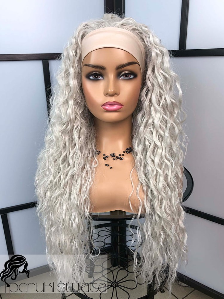 Peruka syntetyczna Zuza, loki, afroloki, kolor: srebrzysty arktyczny blond