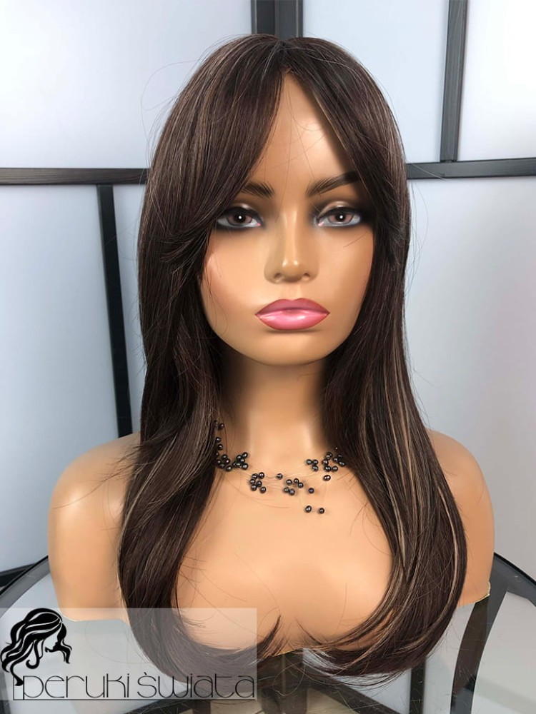Peruka DM70, kanekalon typu "true hair", kolor: ciemny brąz z refleksami