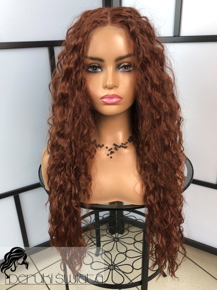 Model Zuza, peruka syntetyczna, kanekalon japoński, loki, kolor: rudy kasztan
