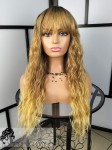 Peruka syntetyczna Blair, kanekalon termoplastyczny, fale, long bob z grzywką, kolor: ciepły blond na odroście
