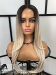 Peruka syntetyczna, model  Ariela, monotop, kolor:mix chłodnych popielatych blondów na czarnym odroście (ombre)