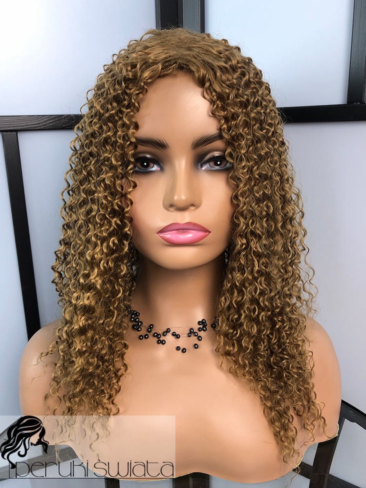 Peruka syntetyczna Waleria, bob, afroloki, kolor: bursztynowy średni blond( dostępne inne kolory )