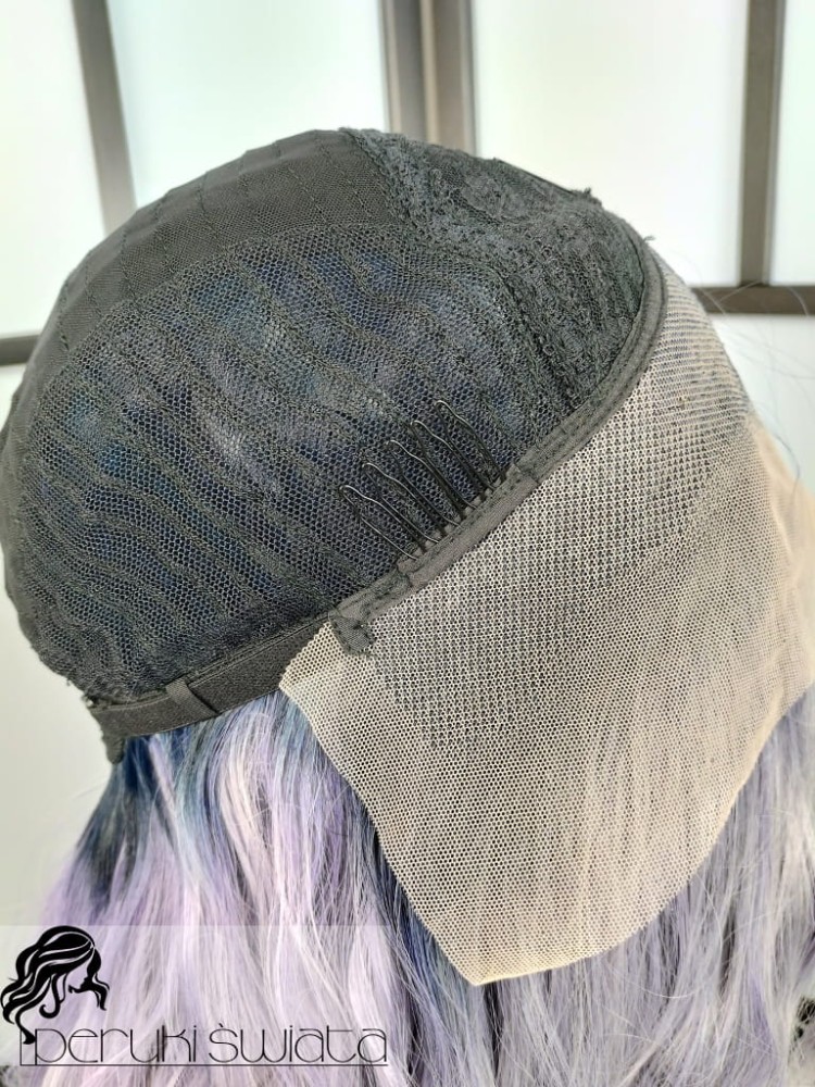 peruka fale fiolet z popielatym szarym long bob