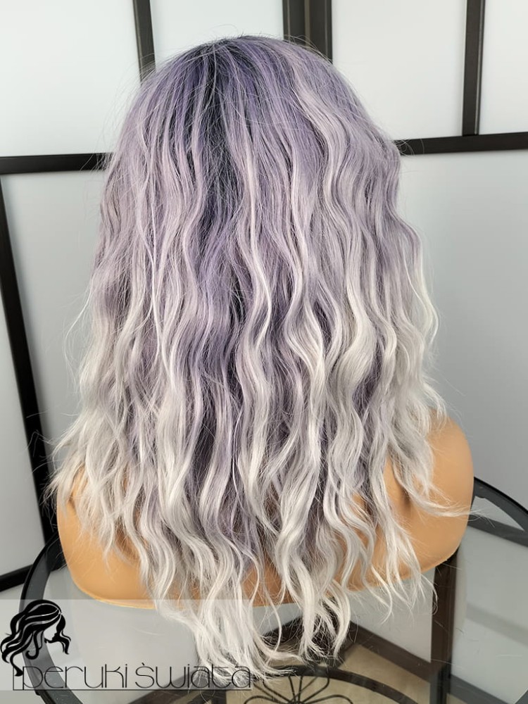 peruka fale fiolet z popielatym szarym long bob