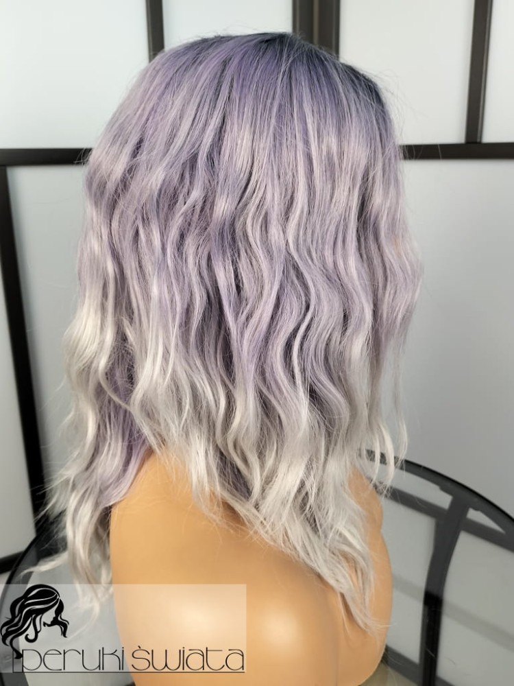 peruka fale fiolet z popielatym szarym long bob