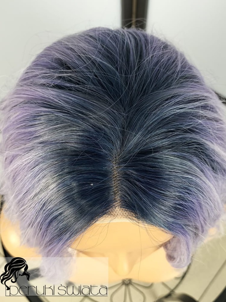 peruka fale fiolet z popielatym szarym long bob