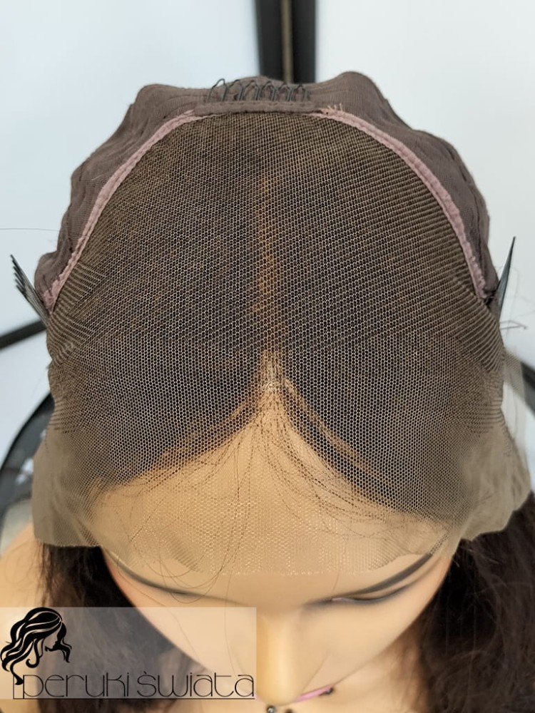 włosy naturalne, ciemny kasztan fale peruka tkana ręcznie