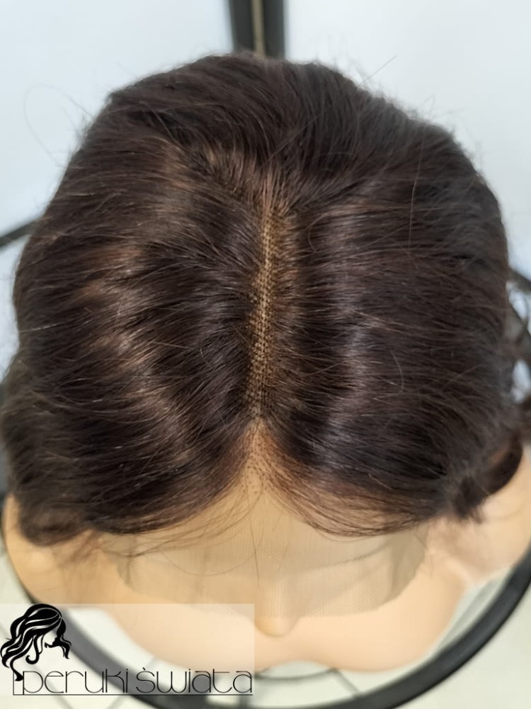 włosy naturalne, ciemny kasztan fale peruka tkana ręcznie