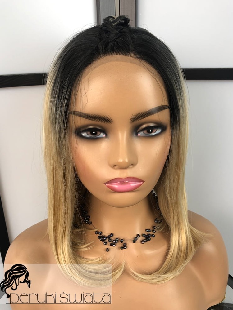 Peruka syntetyczna Bedelia, kanekalon termoplastyczny, bob, full lace front, kolor: blond na odroście 
