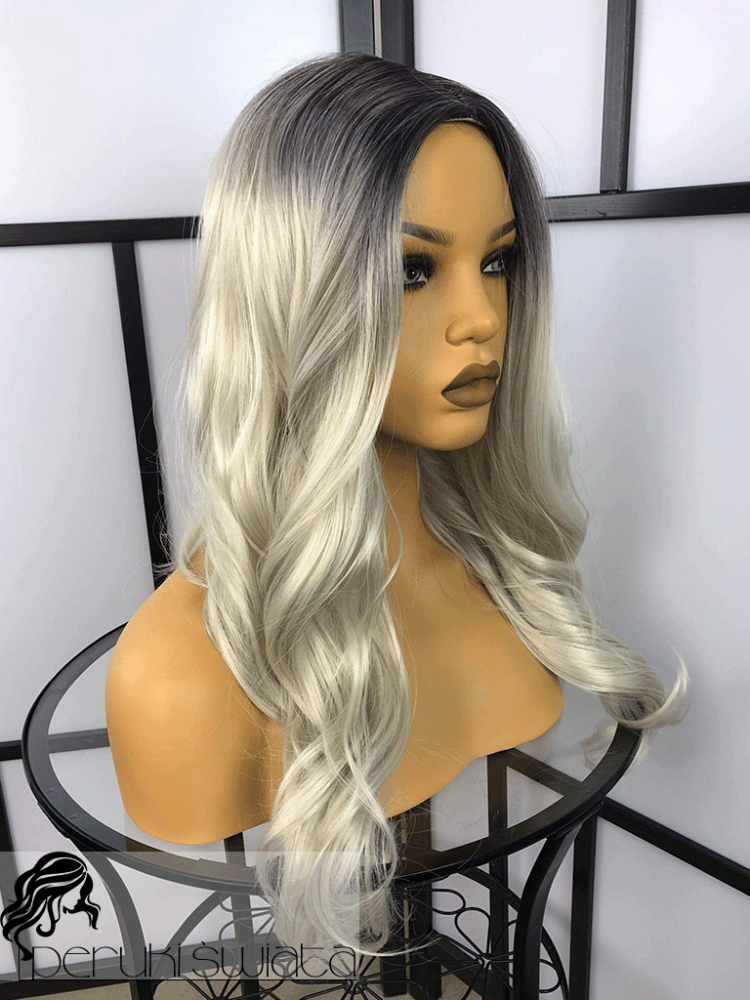 Peruka N29, loki, kolor: popielaty blond na brązowo-stalowym odroście